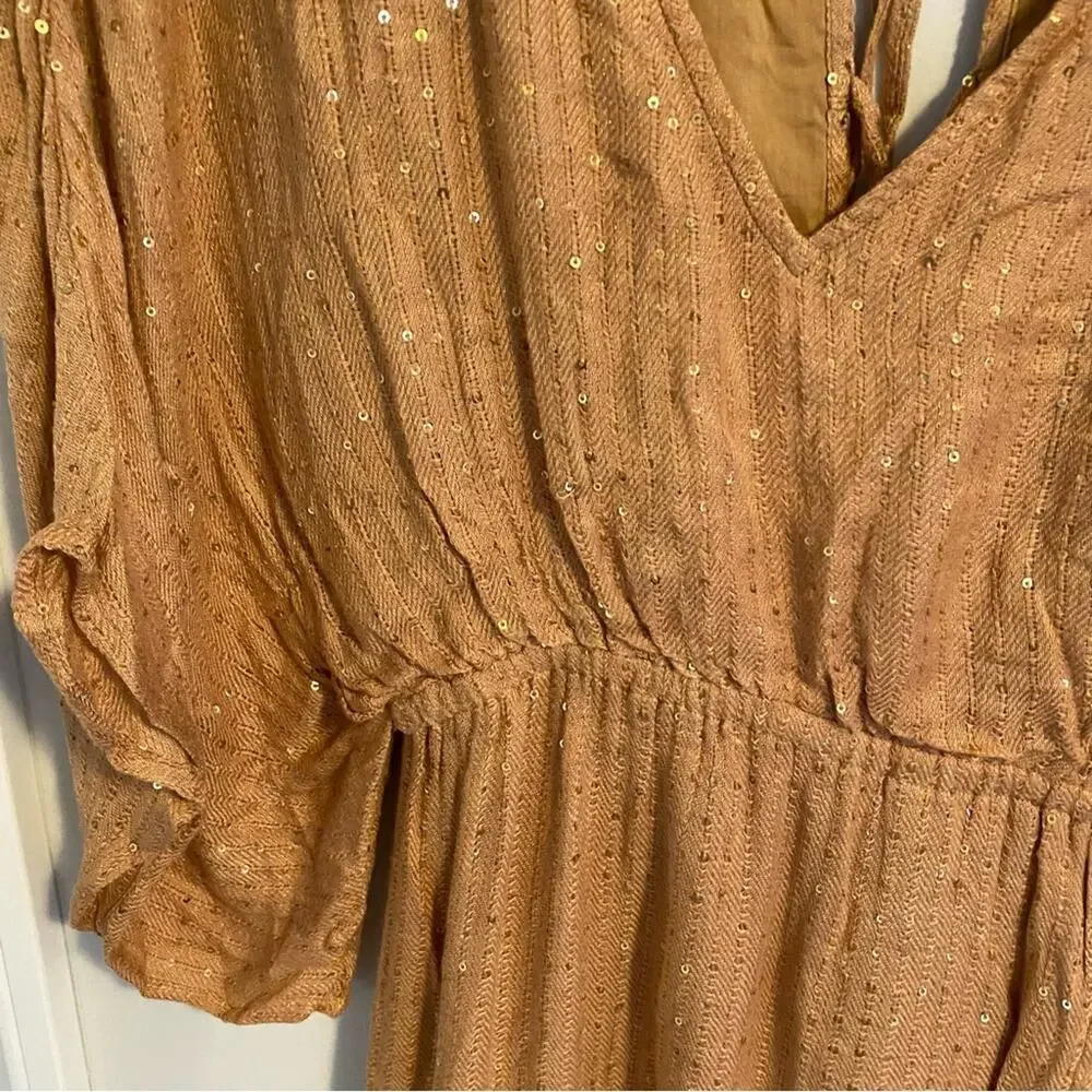 NWT Sundress Bronze Sequin Sexy Maxi Dress XS/S